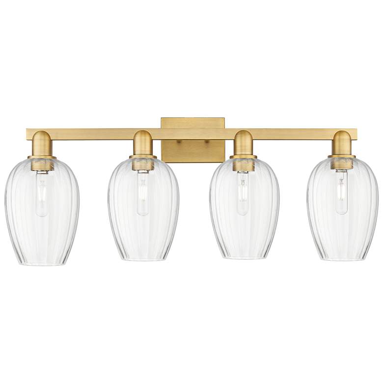 Image 1 Preston 36"W 4 Light Brushed Brass Bath Light With Flute Clear Shade