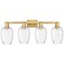 1_Preston 36"W 4 Light Brushed Brass Bath Light With Flute Clear Shade
