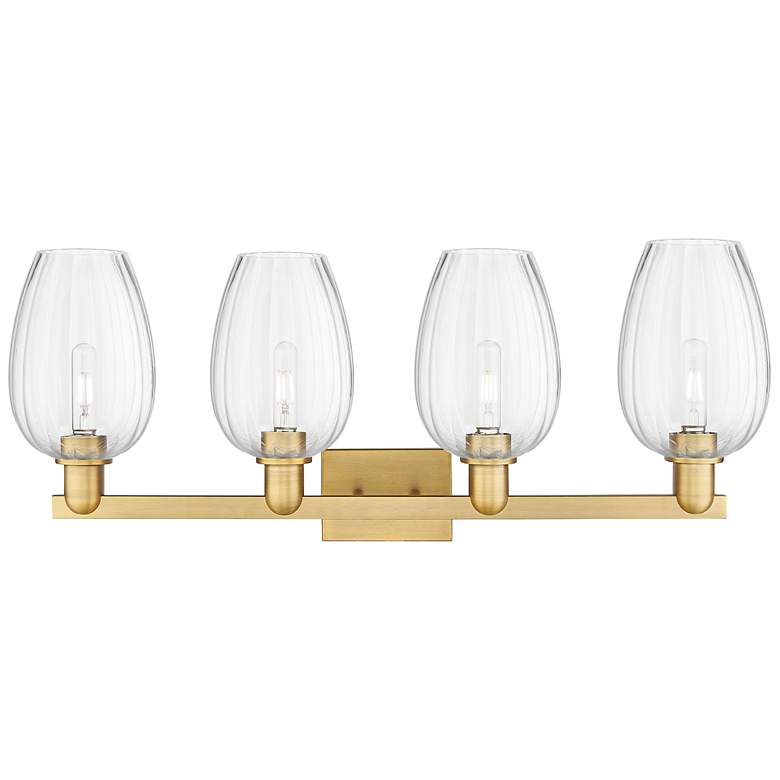 Image 2 Preston 36"W 4 Light Brushed Brass Bath Light With Flute Clear Shade more views