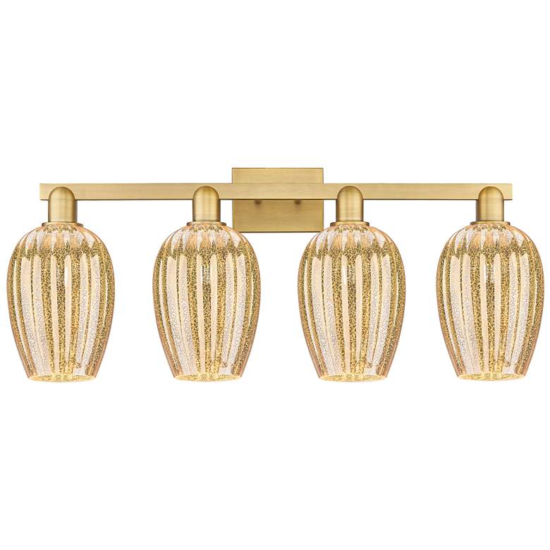 Image 1 Preston 36"W 4 Light Brushed Brass Bath Light With Mercury Flute Shade