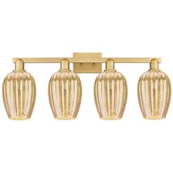 Preston 36"W 4 Light Brushed Brass Bath Light With Mercury Flute Shade
