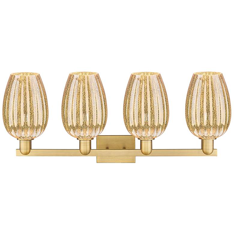 Image 2 Preston 36"W 4 Light Brushed Brass Bath Light With Mercury Flute Shade more views