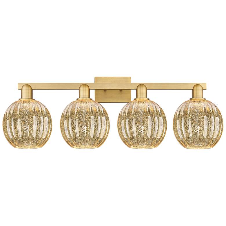 Image 1 Preston 36"W 4 Light Brushed Brass Bath Light With Mercury Globe Shade
