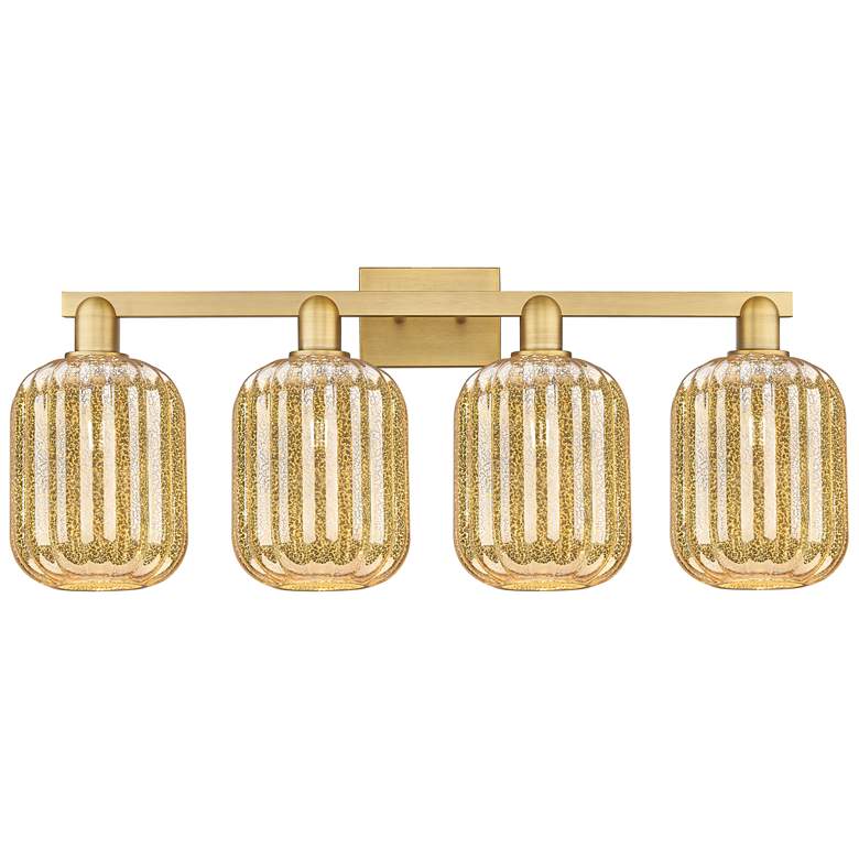 Image 1 Preston 36"W 4 Light Brushed Brass Bath Light With Mercury Jar Shade