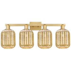 Preston 36"W 4 Light Brushed Brass Bath Light With Mercury Jar Shade