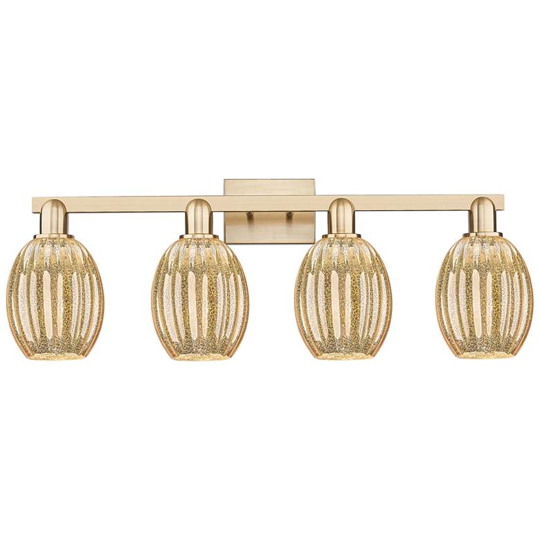 Image 1 Preston 36"W 4 Light Champagne Bath Light With Bell Mercury Shade