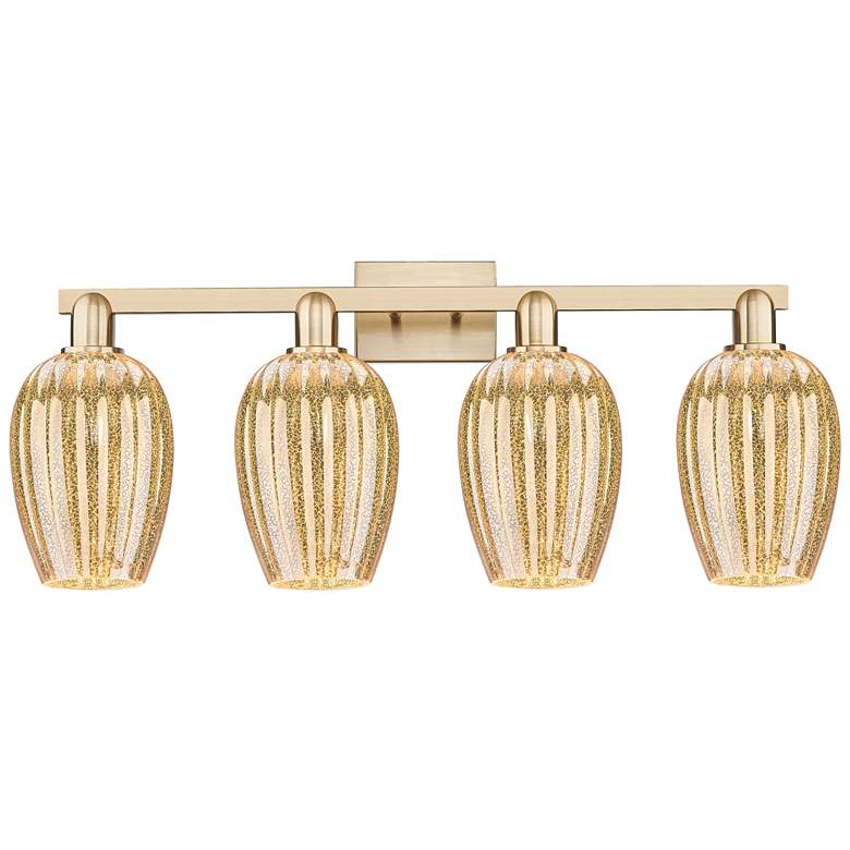 Image 1 Preston 36"W 4 Light Champagne Bath Light With Mercury Flute Shade