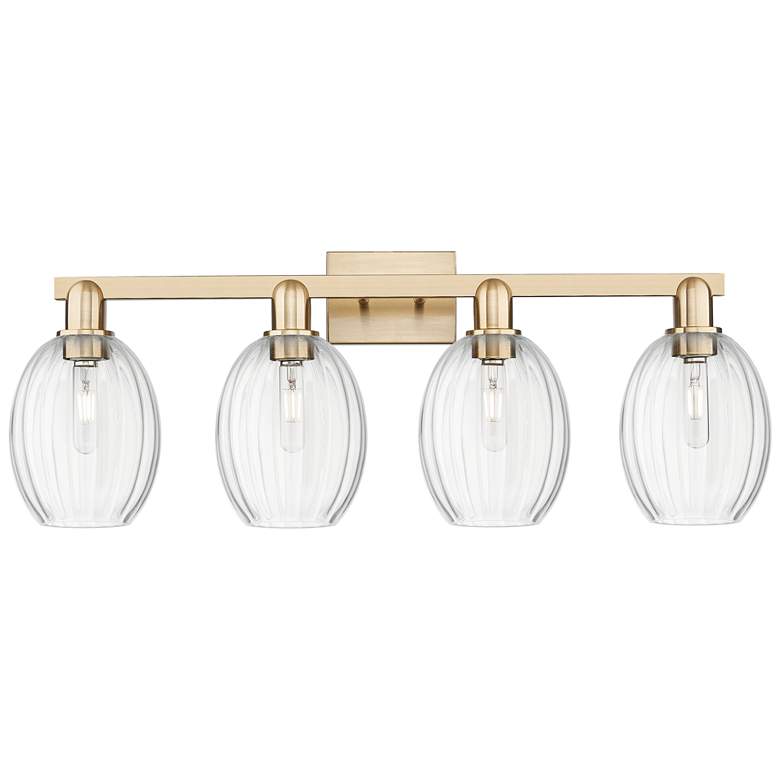 Image 1 Preston 36"W 4 Light Champagne Bronze Bath Light With Bell Clear Shade
