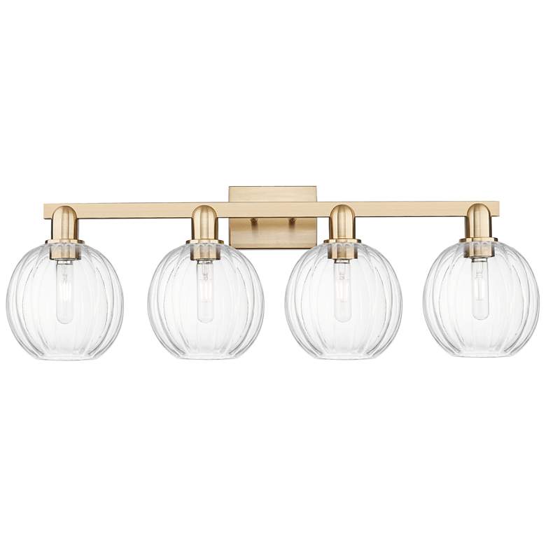 Image 1 Preston 36"W 4 Light Champagne Bronze Bath Light With Clear Globe Shade