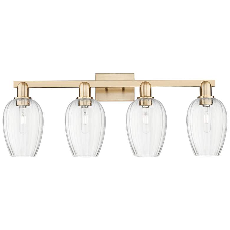 Image 1 Preston 36"W 4 Light Champagne Bronze Bath Light With Flute Clear Shade