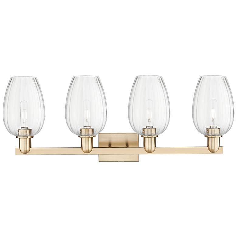 Image 2 Preston 36"W 4 Light Champagne Bronze Bath Light With Flute Clear Shade more views