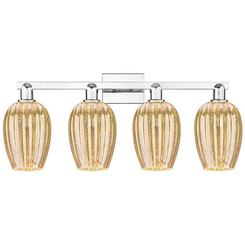 Image 1 Preston 36"W 4 Light Chrome Bath Light With Mercury Flute Shade