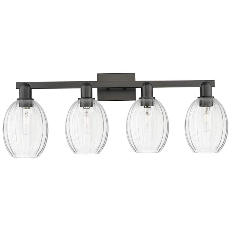Image 1 Preston 36"W 4 Light Matte Black Bath Light With Bell Clear Shade