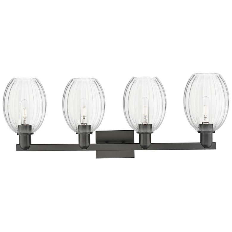 Image 2 Preston 36"W 4 Light Matte Black Bath Light With Bell Clear Shade more views
