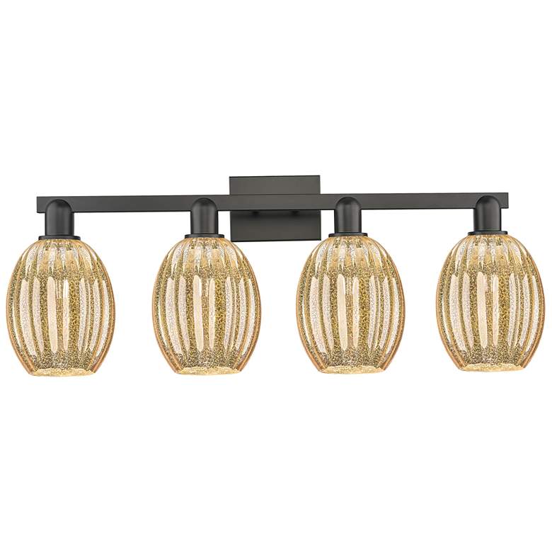 Image 1 Preston 36"W 4 Light Matte Black Bath Light With Bell Mercury Shade
