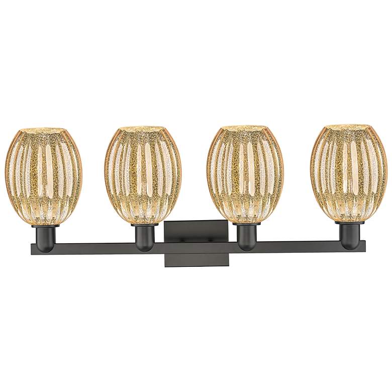 Image 2 Preston 36"W 4 Light Matte Black Bath Light With Bell Mercury Shade more views