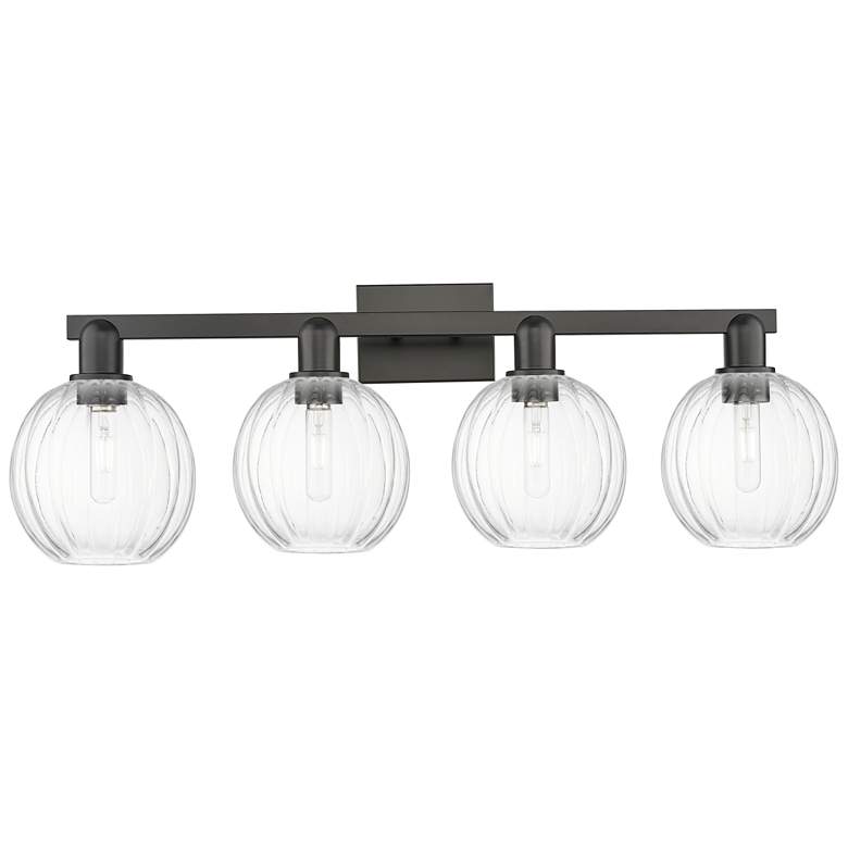 Image 1 Preston 36"W 4 Light Matte Black Bath Light With Clear Globe Shade