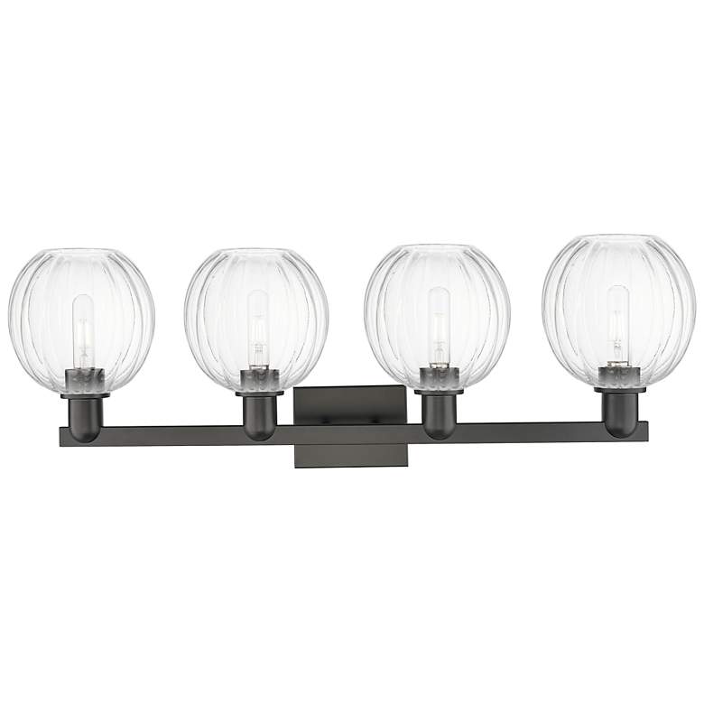 Image 2 Preston 36"W 4 Light Matte Black Bath Light With Clear Globe Shade more views