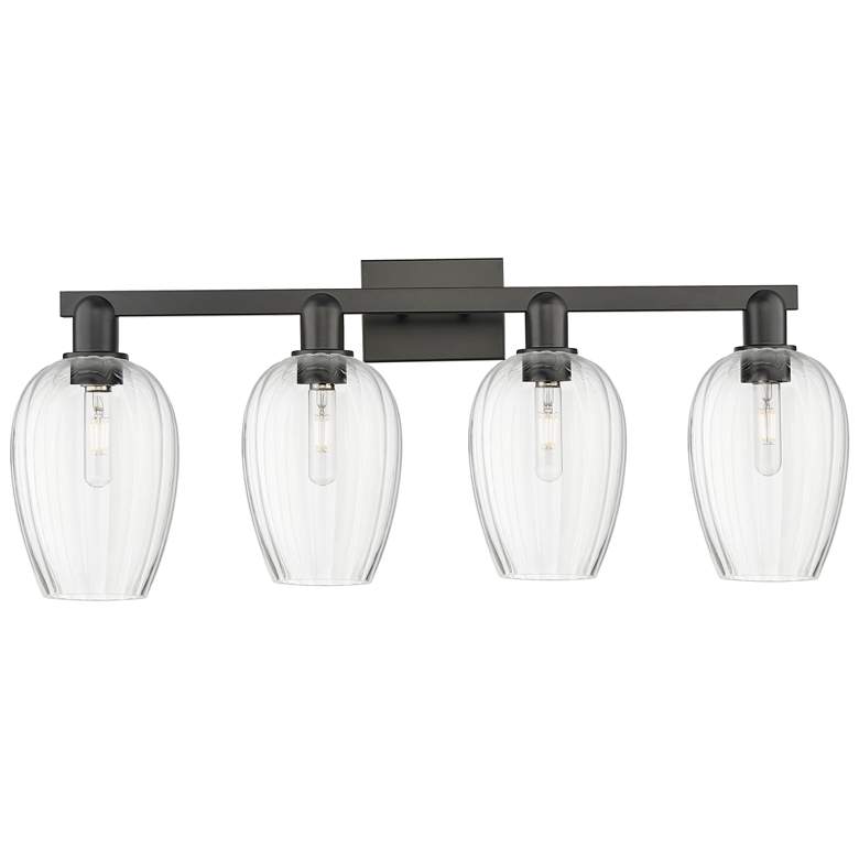 Image 1 Preston 36"W 4 Light Matte Black Bath Light With Flute Clear Shade
