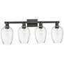 1_Preston 36"W 4 Light Matte Black Bath Light With Flute Clear Shade