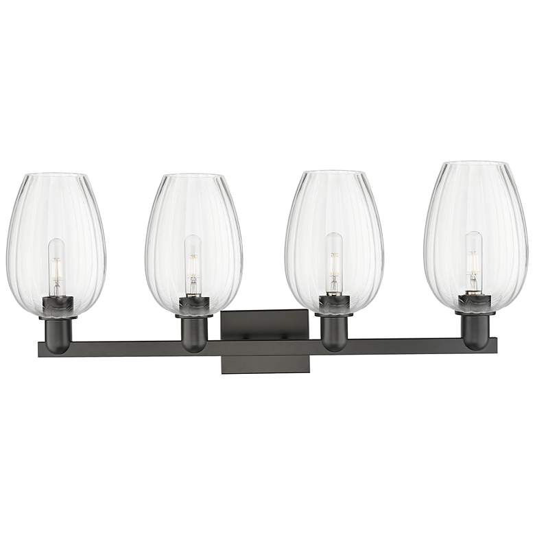 Image 2 Preston 36"W 4 Light Matte Black Bath Light With Flute Clear Shade more views