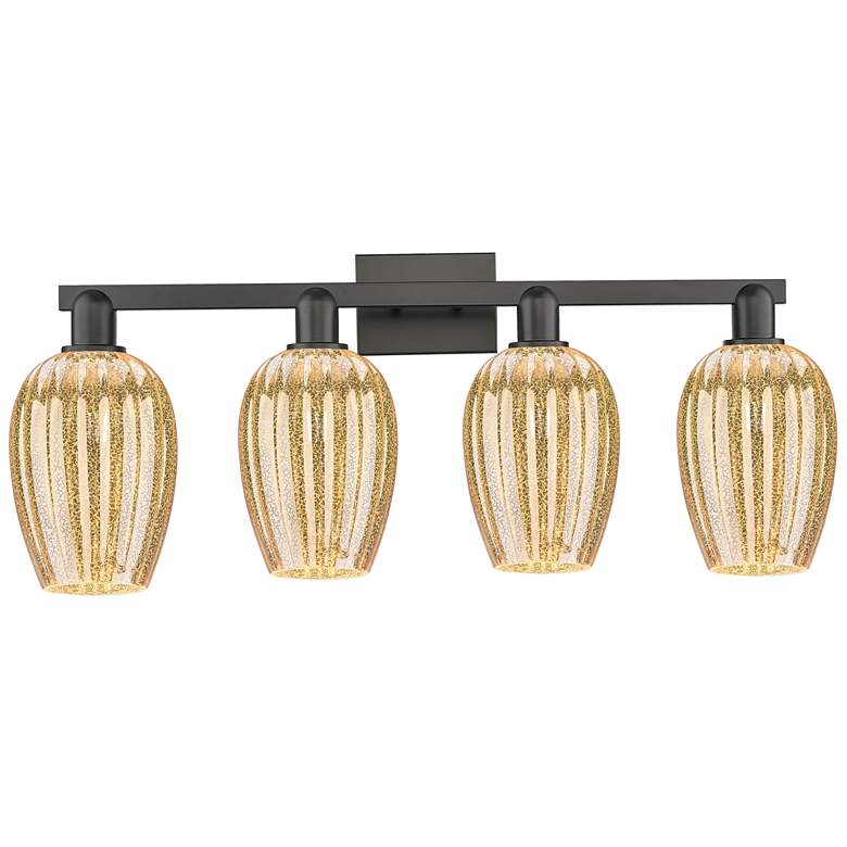 Image 1 Preston 36"W 4 Light Matte Black Bath Light With Mercury Flute Shade