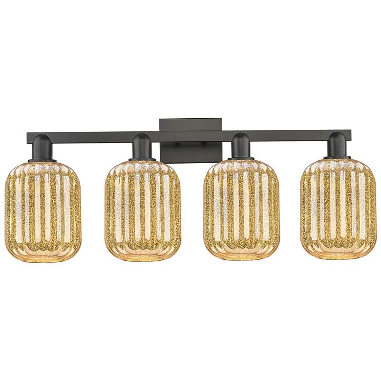 Image 1 Preston 36"W 4 Light Matte Black Bath Light With Mercury Jar Shade
