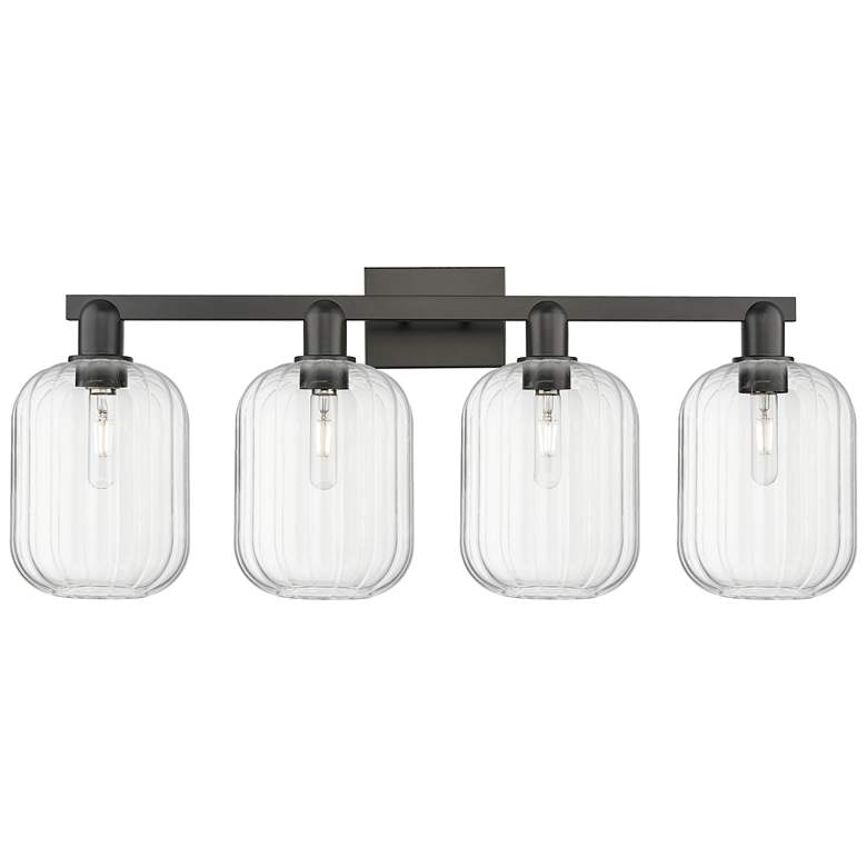 Image 1 Preston 36"W 4 Light Matte Black Bath Vanity Light With Clear Jar Shade
