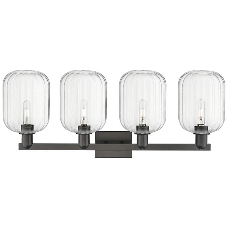 Image 2 Preston 36"W 4 Light Matte Black Bath Vanity Light With Clear Jar Shade more views