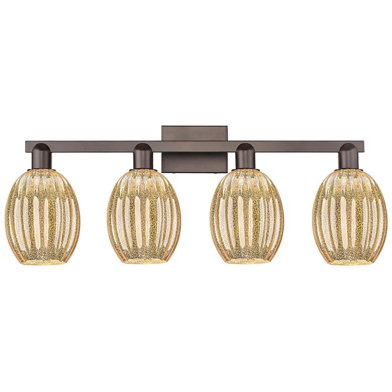 Image 1 Preston 36"W 4 Light Oil Rubbed Bronze Bath Light w/ Bell Mercury Shade
