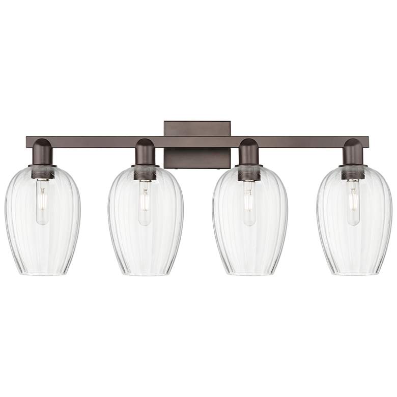 Image 1 Preston 36"W 4 Light Oil Rubbed Bronze Bath Light w/ Flute Clear Shade