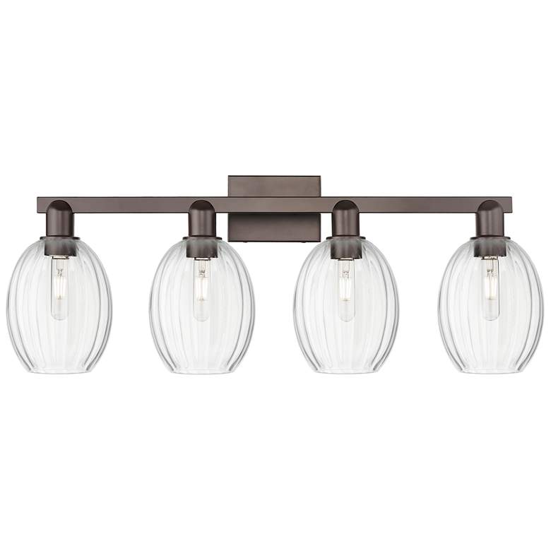 Image 1 Preston 36"W 4 Light Oil Rubbed Bronze Bath Light With Bell Clear Shade