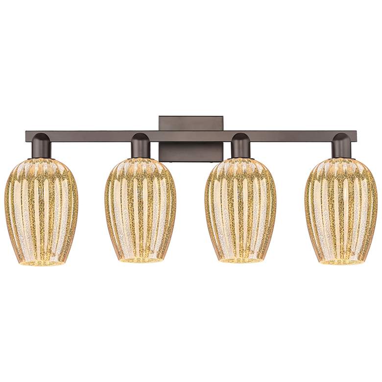 Image 1 Preston 36"W 4 Light Oiled Bronze Bath Light w/ Flute Mercury Shade