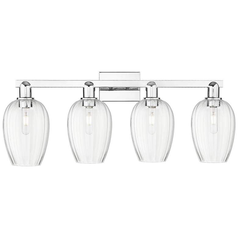 Image 1 Preston 36"W 4 Light Polished Chrome Bath Light With Flute Clear Shade