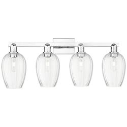 Preston 36"W 4 Light Polished Chrome Bath Light With Flute Clear Shade