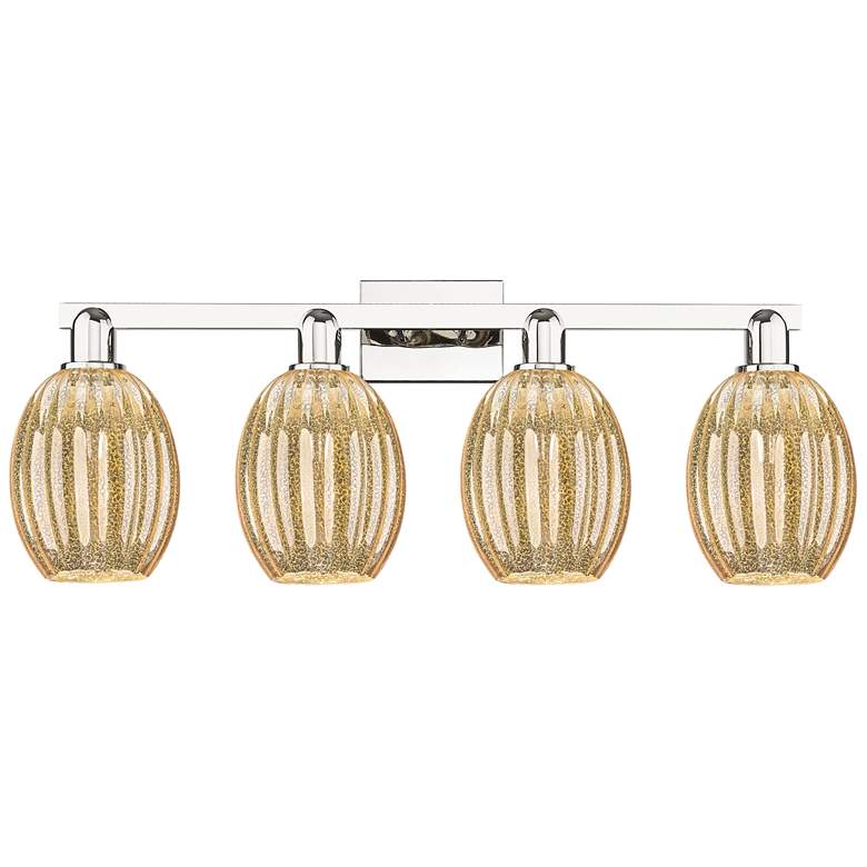 Image 1 Preston 36"W 4 Light Polished Nickel Bath Light With Bell Mercury Shade