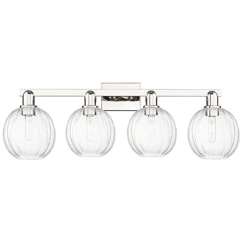 Image 1 Preston 36"W 4 Light Polished Nickel Bath Light With Clear Globe Shade