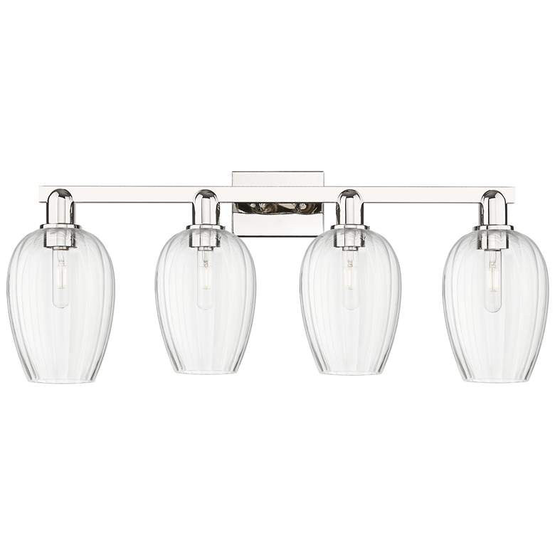 Image 1 Preston 36"W 4 Light Polished Nickel Bath Light With Flute Clear Shade