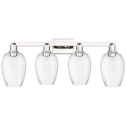 Preston 36"W 4 Light Polished Nickel Bath Light With Flute Clear Shade