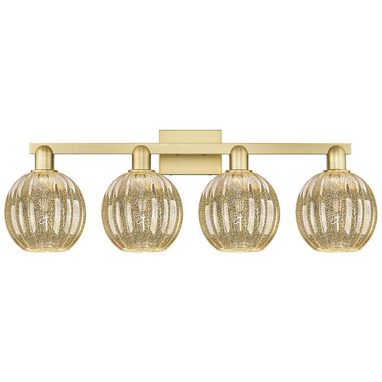 Image 1 Preston 36"W 4 Light Satin Gold Bath Light w/ Globe Mercury Shade