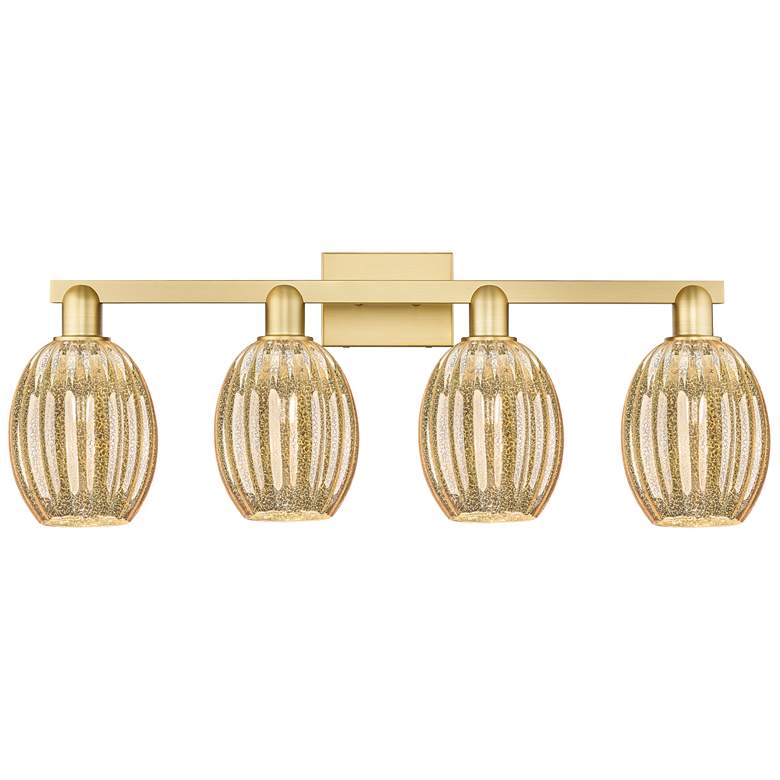 Image 1 Preston 36"W 4 Light Satin Gold Bath Light With Bell Mercury Shade