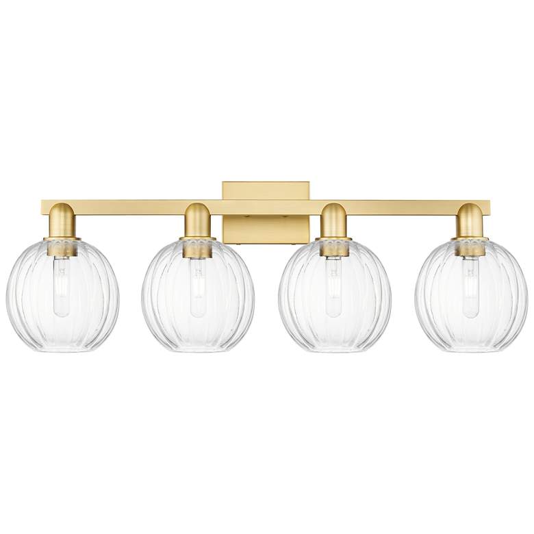 Image 1 Preston 36"W 4 Light Satin Gold Bath Light With Clear Globe Shade
