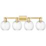 1_Preston 36"W 4 Light Satin Gold Bath Light With Clear Globe Shade