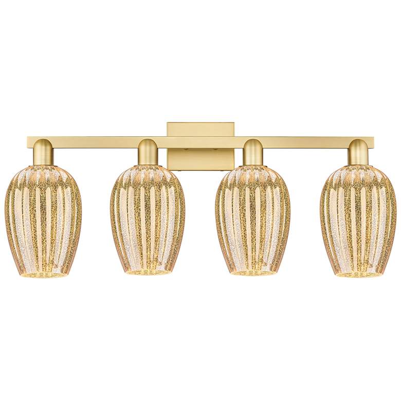 Image 1 Preston 36"W 4 Light Satin Gold Bath Light With Mercury Flute Shade