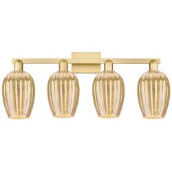 Preston 36"W 4 Light Satin Gold Bath Light With Mercury Flute Shade