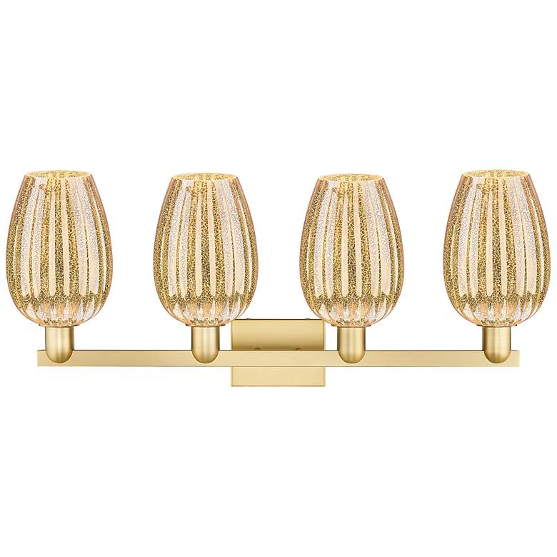 Image 2 Preston 36"W 4 Light Satin Gold Bath Light With Mercury Flute Shade more views