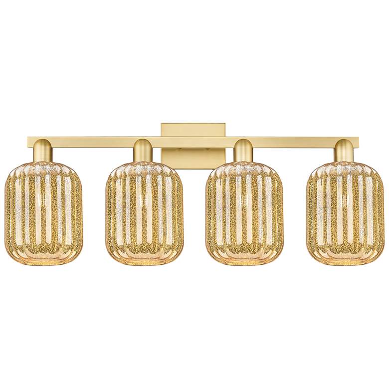 Image 1 Preston 36"W 4 Light Satin Gold Bath Light With Mercury Jar Shade