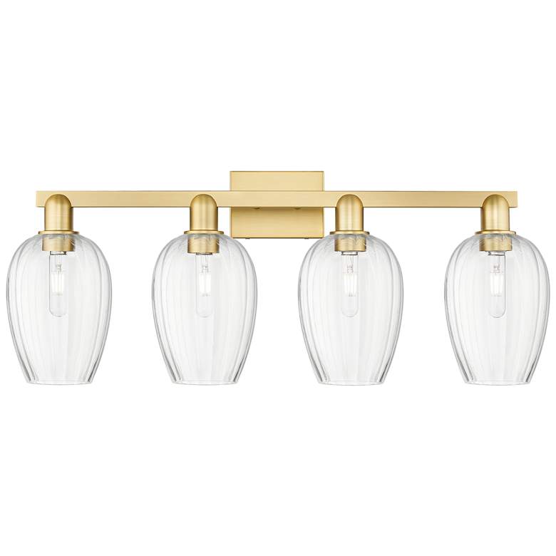 Image 1 Preston 36"W 4 Light Satin Gold Bath Vanity Light w/ Flute Clear Shade