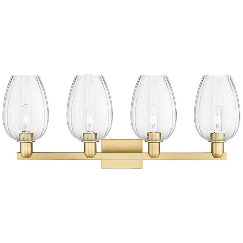 Image 2 Preston 36"W 4 Light Satin Gold Bath Vanity Light w/ Flute Clear Shade more views