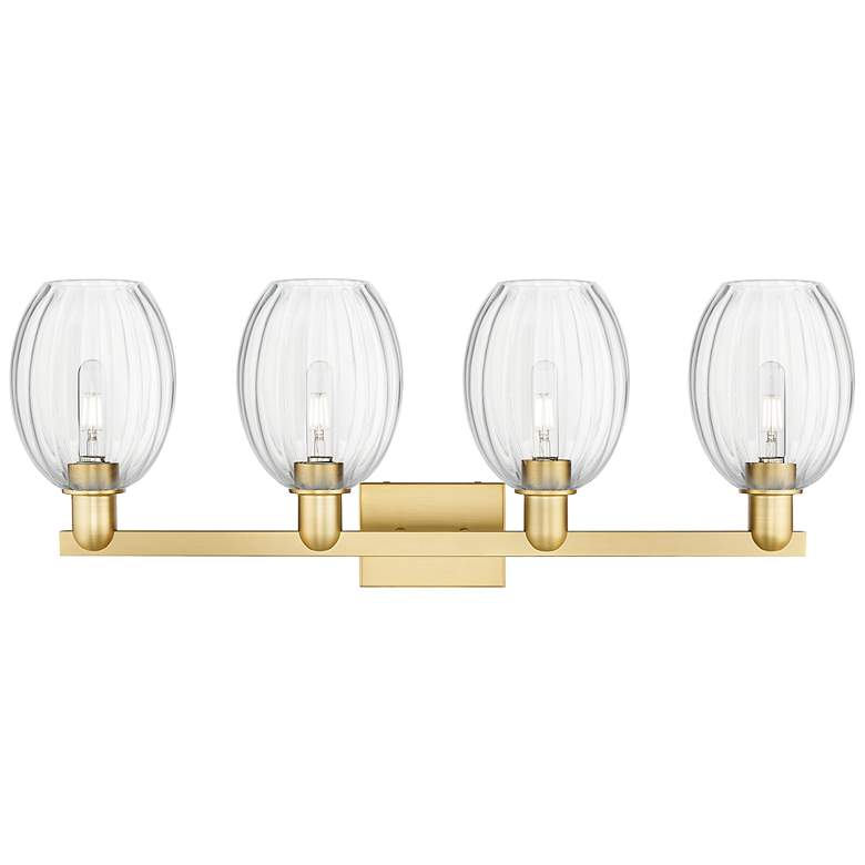 Image 2 Preston 36"W 4 Light Satin Gold Bath Vanity Light With Bell Clear Shade more views
